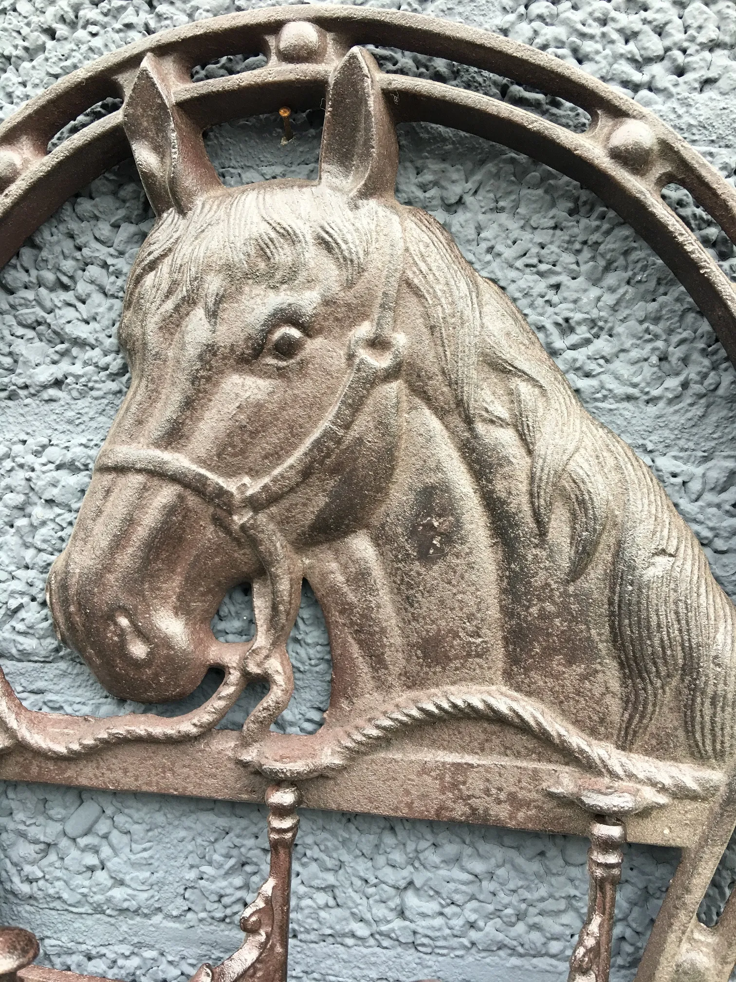 Porte-bagages Tête De Cheval En Fonte Et Bois - Vert - Crochet De Grange - Déco équine Vintage